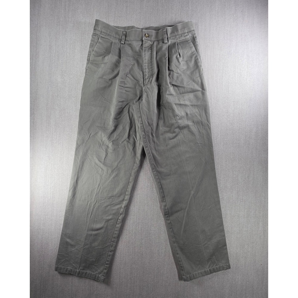 Dockers Chino Pants Mens 34x32 Olive Gray Pleated Classic Fit Cotton Twill